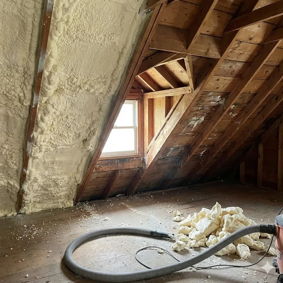 Spray foam stripped from a loft